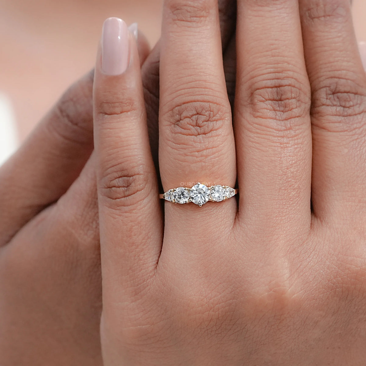 Round And Shield Cut Five Stone Diamond Engagement Ring
