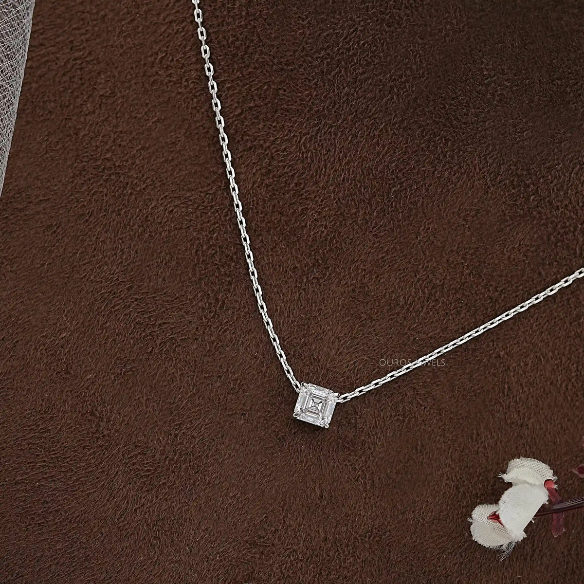 Asscher Cut Lab Grown Diamond Solitaire Pendant Necklaces