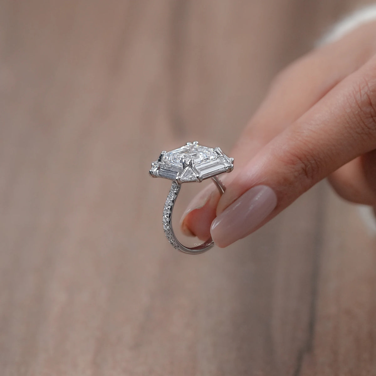 Asscher Cut Baguette Halo Accent Diamond Engagement Ring