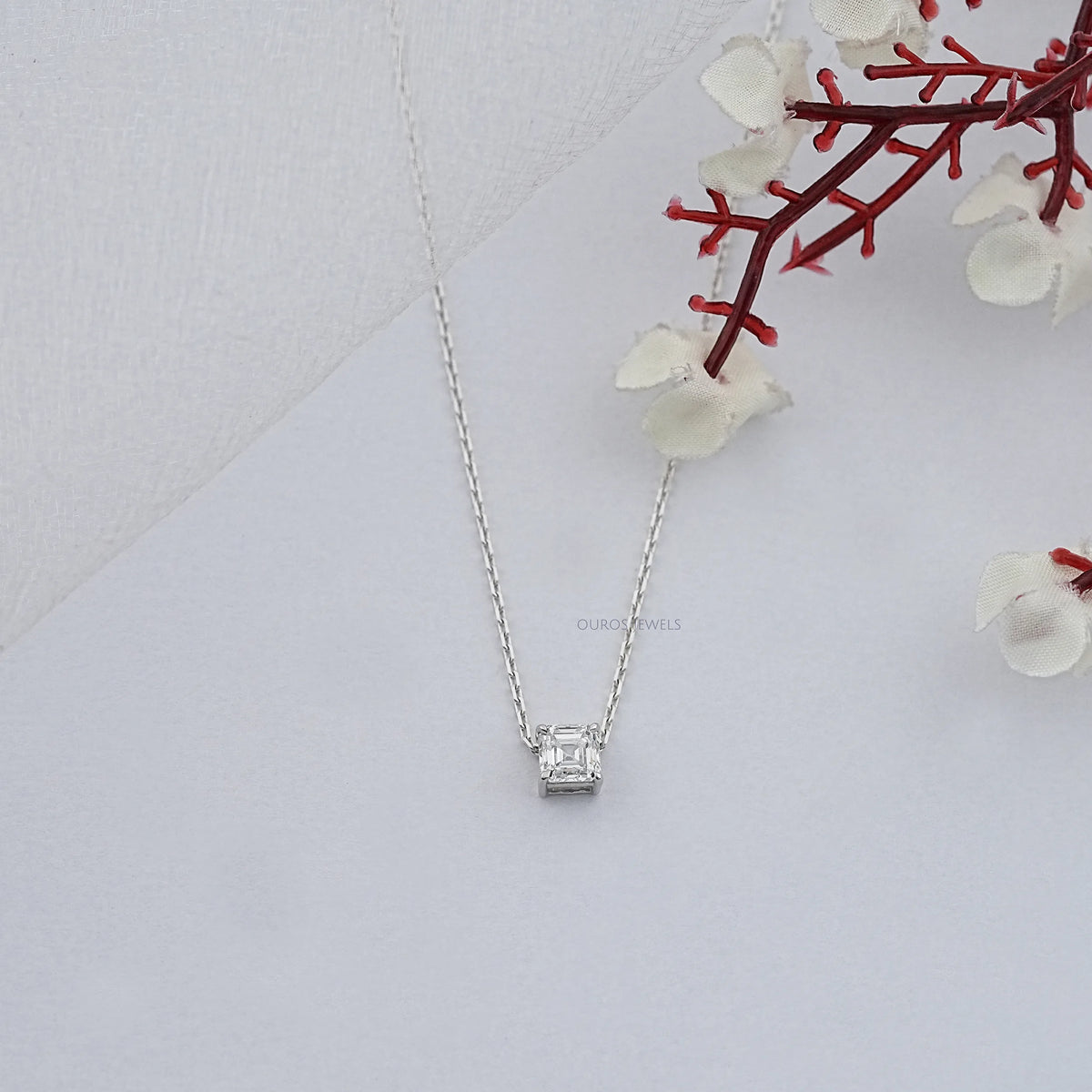 Asscher Cut Lab Grown Diamond Solitaire Pendant Necklaces