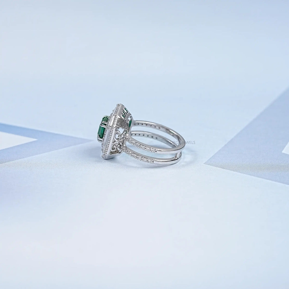 Asscher Shape Lab Gemstone Halo Anniversary Ring Ring