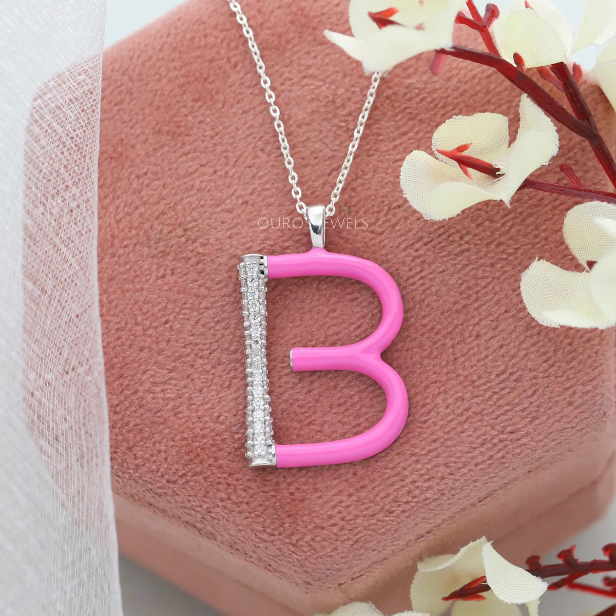 Round Diamond Enamel Letter Pendants B Necklaces