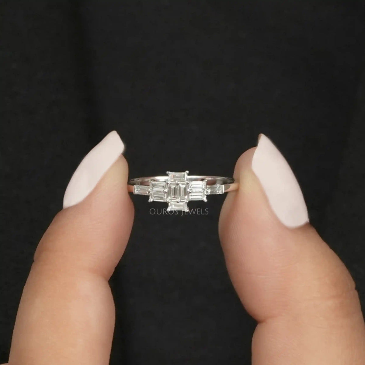 Baguette Cut Cluster Diamond Engagement Ring