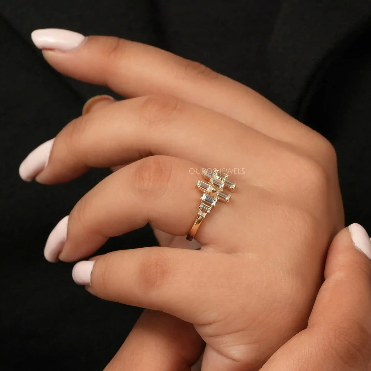 Baguette Cut Lab Diamond Cluster Anniversary Ring