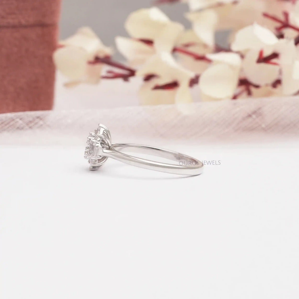 Baguette Cut Lab Cluster Diamond Dainty Ring