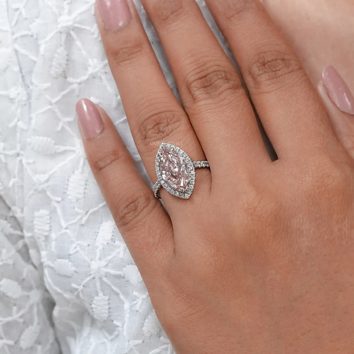 Pink Marquise Cut Halo With Accent Diamond Engagement Ring Rings