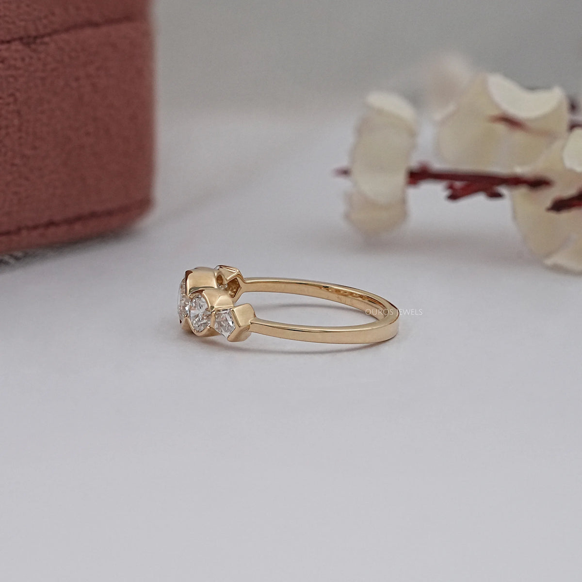 Five Stone Round And Pentagon Diamond Bezel Set Ring