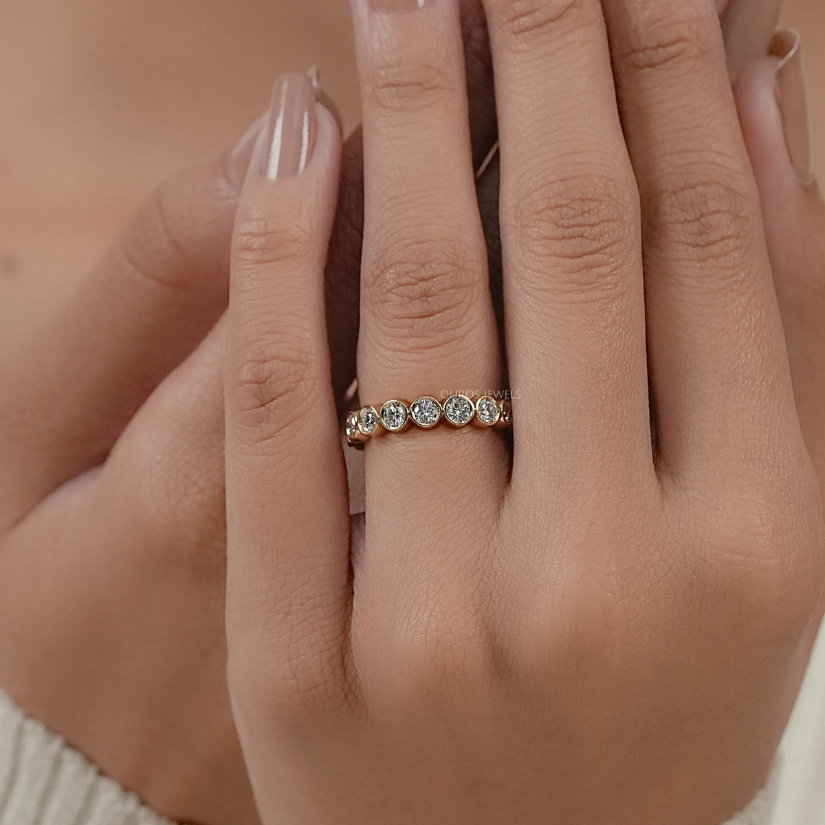 Round Lab Diamond Bezel Set Eternity Band Ring