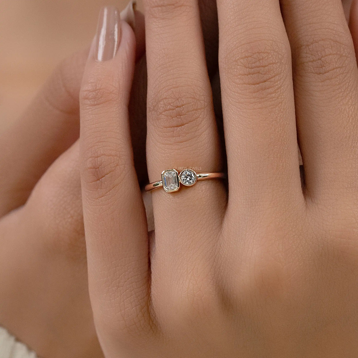 Two Stone Lab Diamond Bezel Set Ring Ring