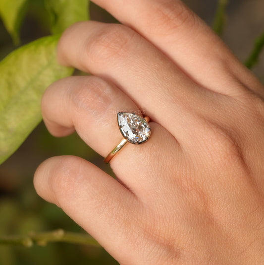 Antique Old Cut Pear Shaped Solitaire Diamond Engagement Ring Rings