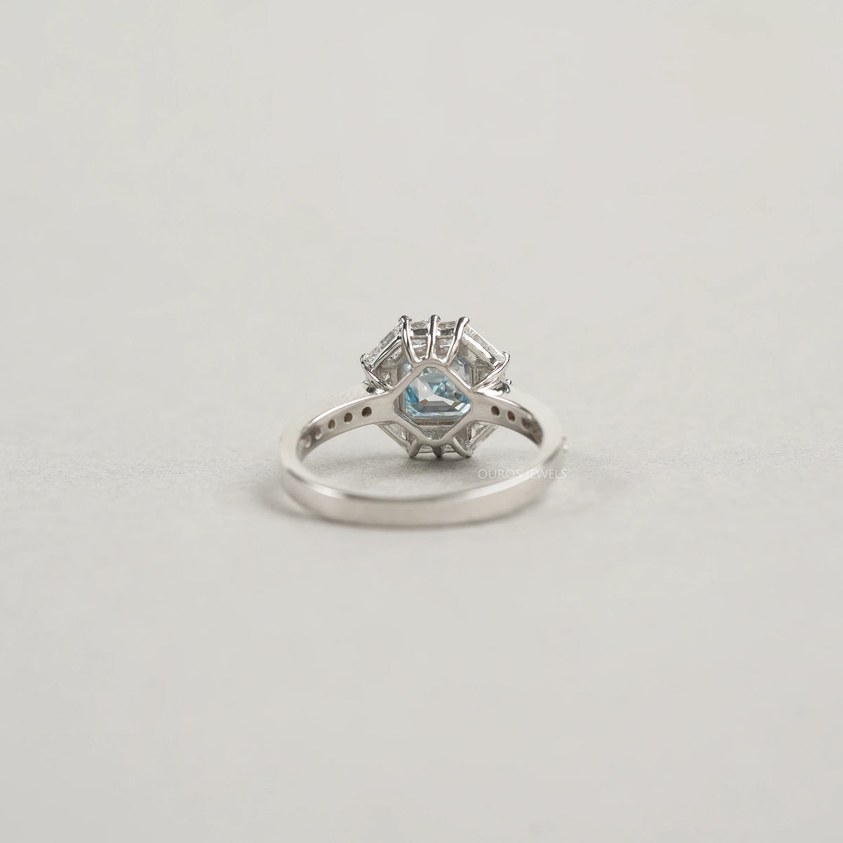 Fancy Blue Asscher Cut Halo With Accent Lab Diamond Ring Rings