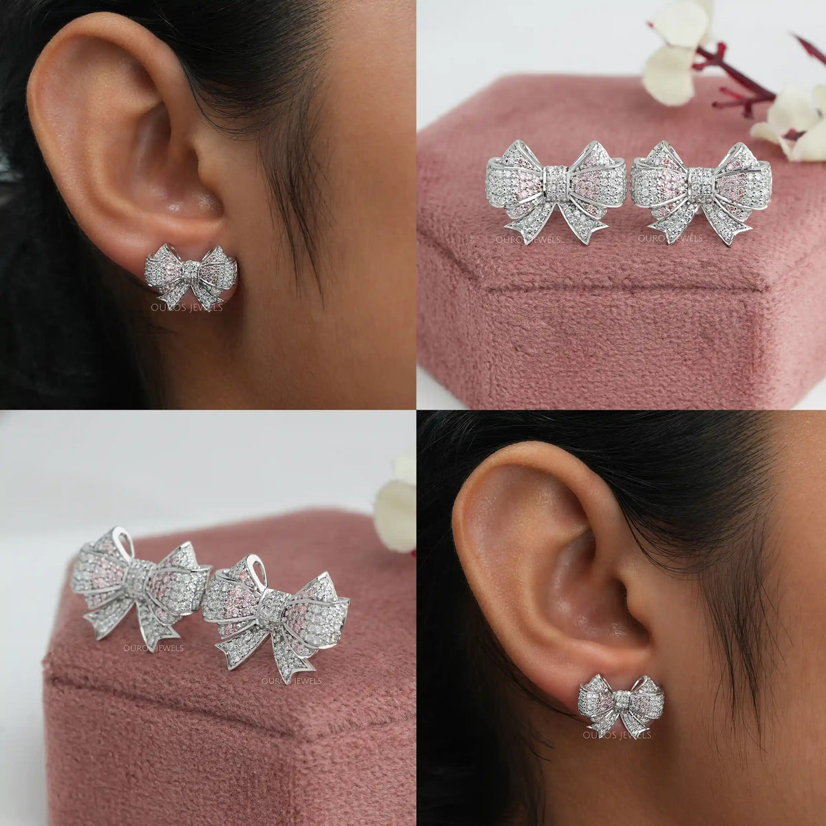 Bow Shape Round Cut cluster Diamond Stud Earrings Earring