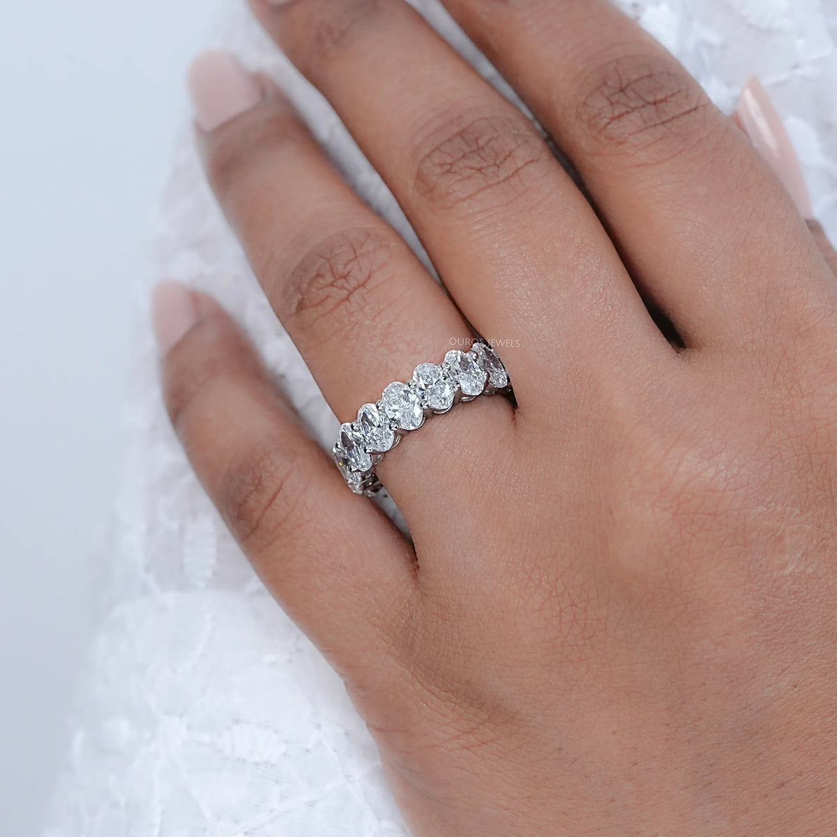 Brilliant Oval Cut Lab Diamond Eternity Wedding Band Rings