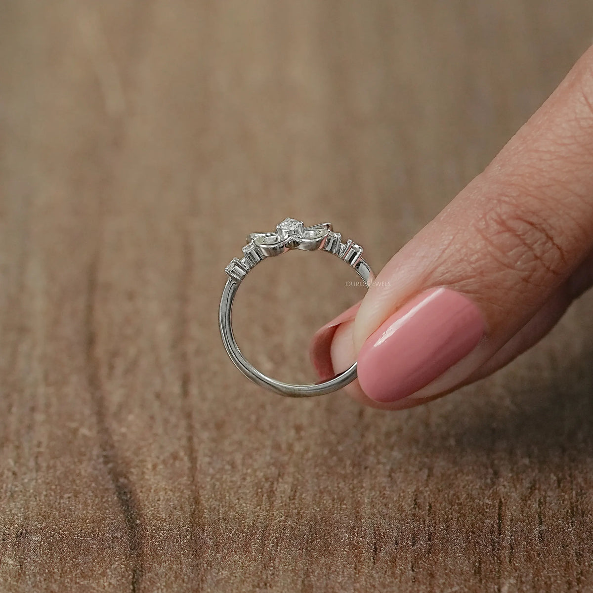 Pear Diamond Butterfly Shaped Dainty Ring Rings