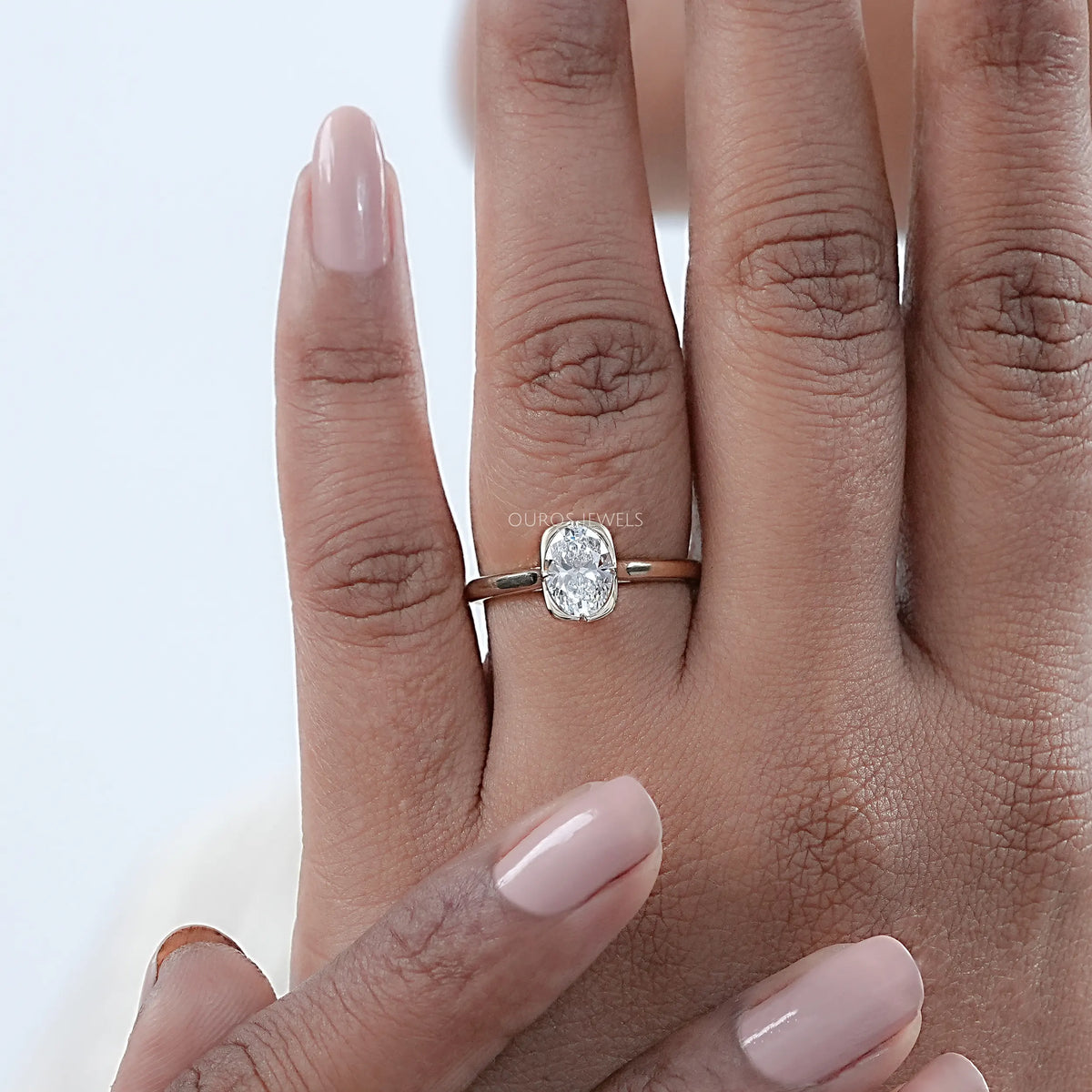 Oval Lab Diamond Button Back Solitaire Engagement Ring Rings