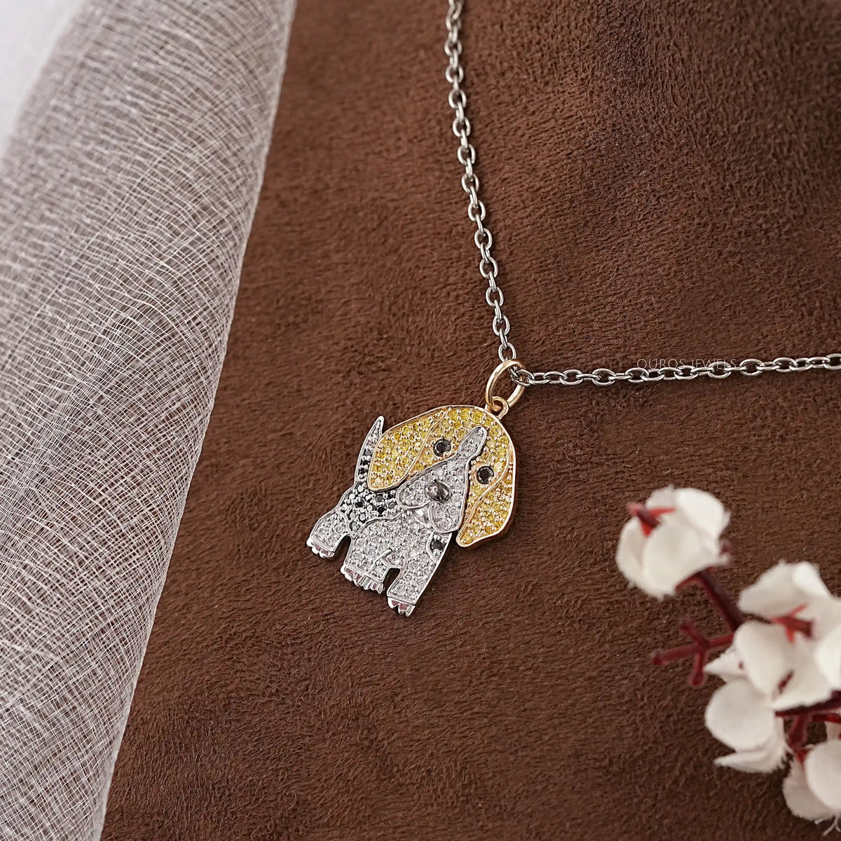 Lab Grown Color Diamond Dog Pendant Necklaces