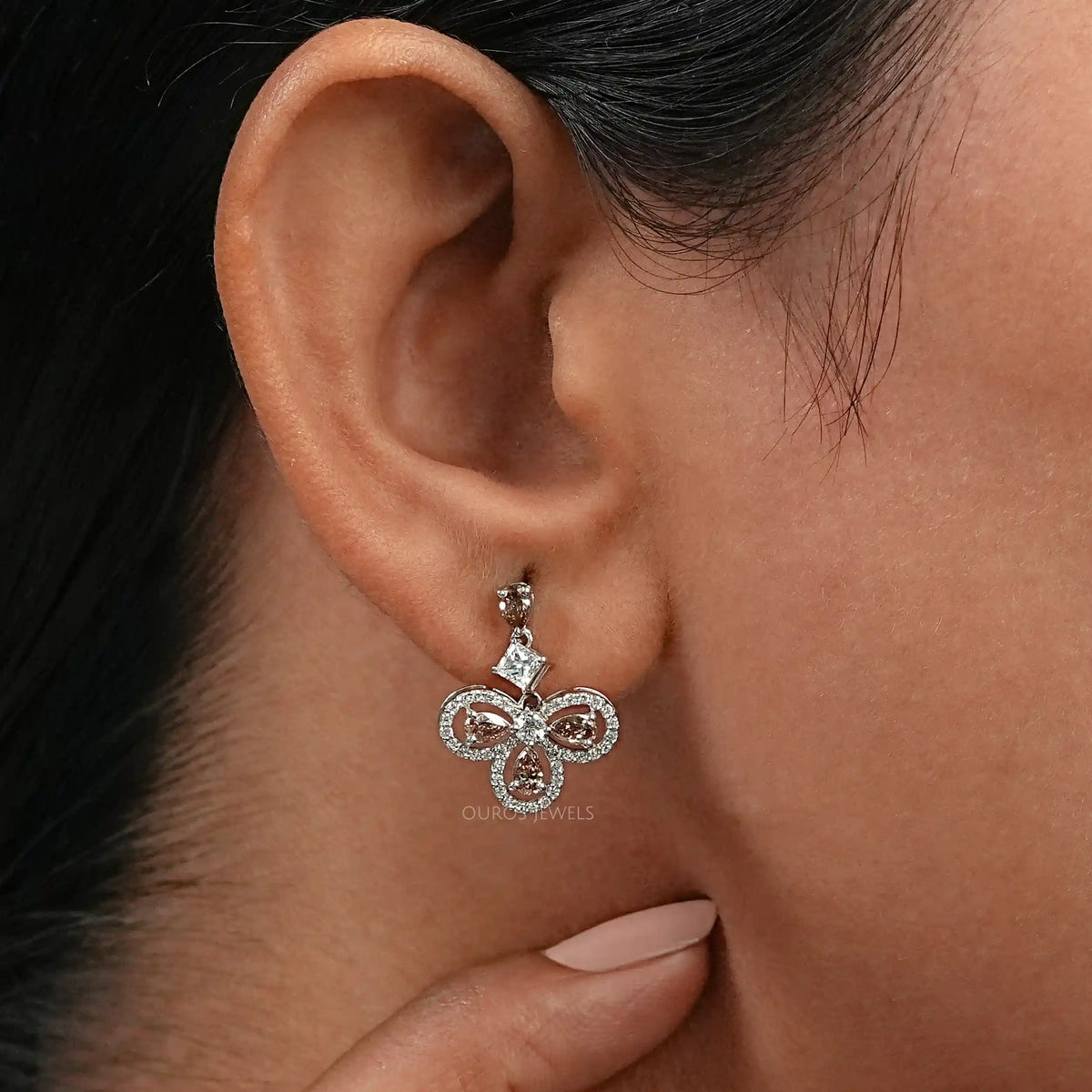 Champagne Pear Halo Dangle Earrings Earrings