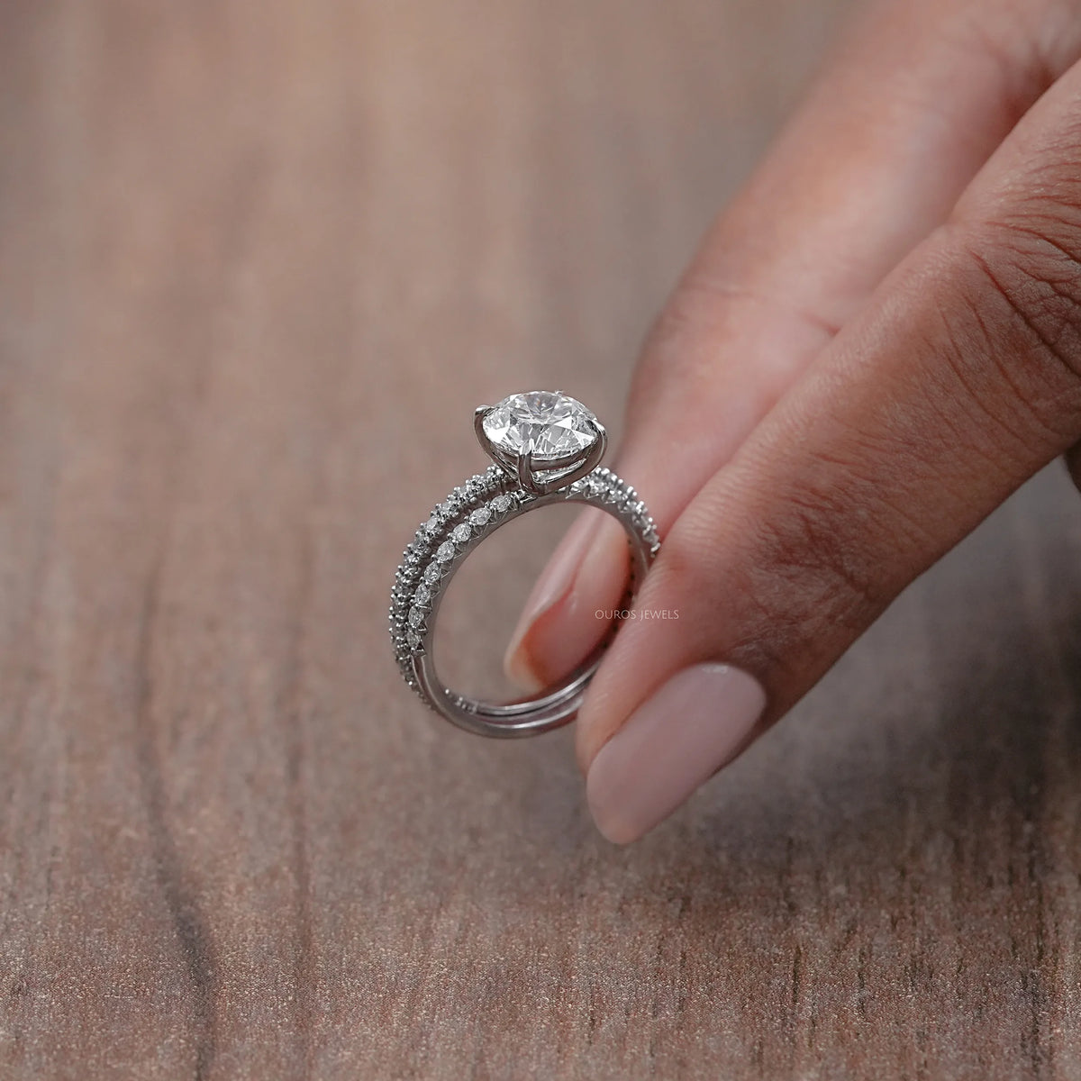 Round Cut Solitaire Accent Bridal Ring Set Ring