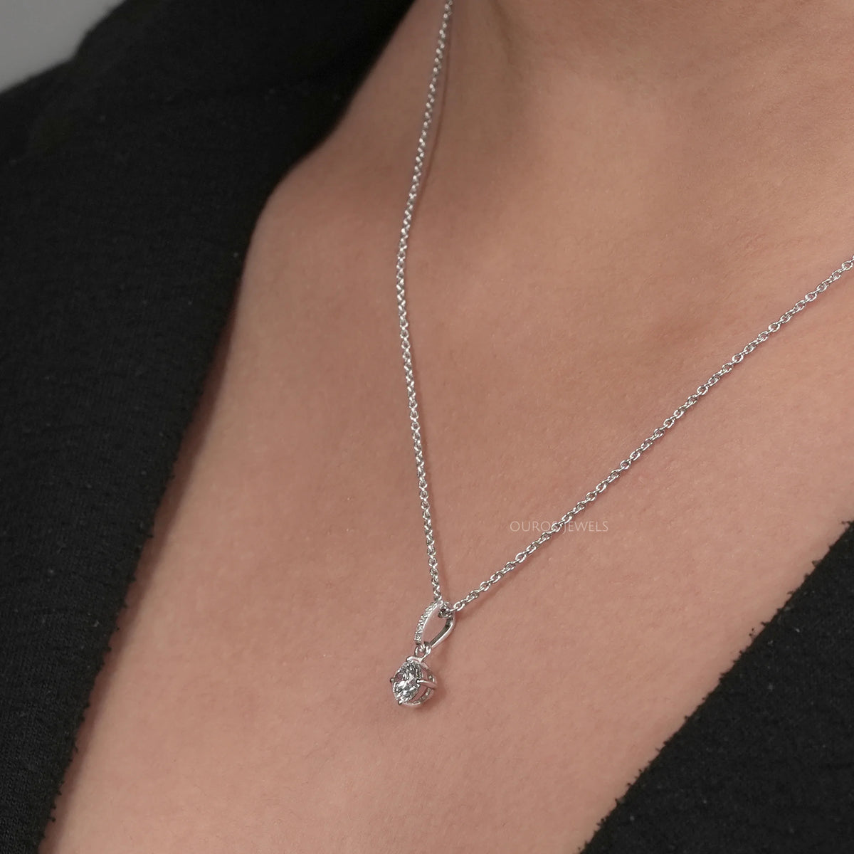 Classic Solitaire Round Cut Lab Grown Diamond Bail Pendant Necklaces