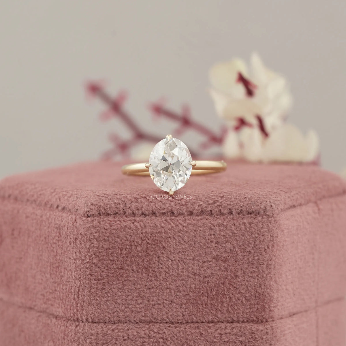 Solitaire Old Mine Oval Diamond Ring Rings