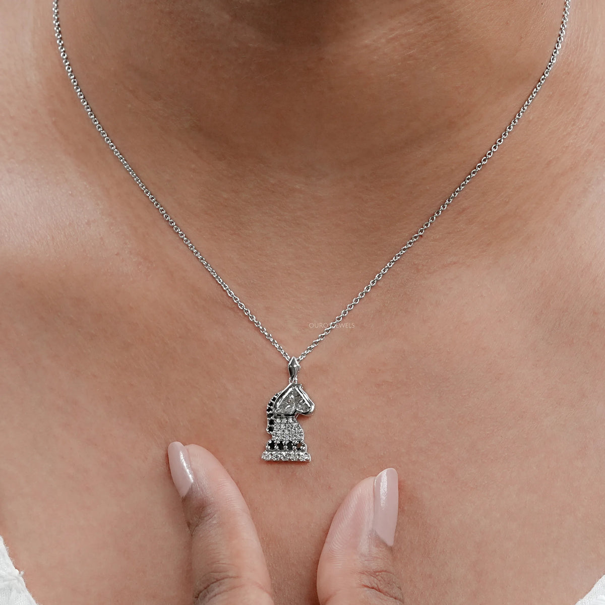 Knight Chess Horse Cut Lab Diamond Cluster Pendant Necklaces