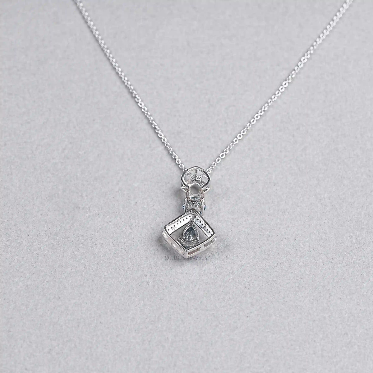 Blue Pear Diamond Halo Floating Pendant Necklaces