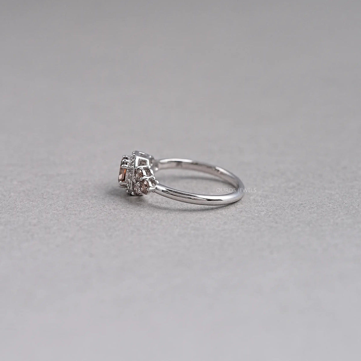 Fancy Cushion Cut Halo Champagne Diamond Ring Rings