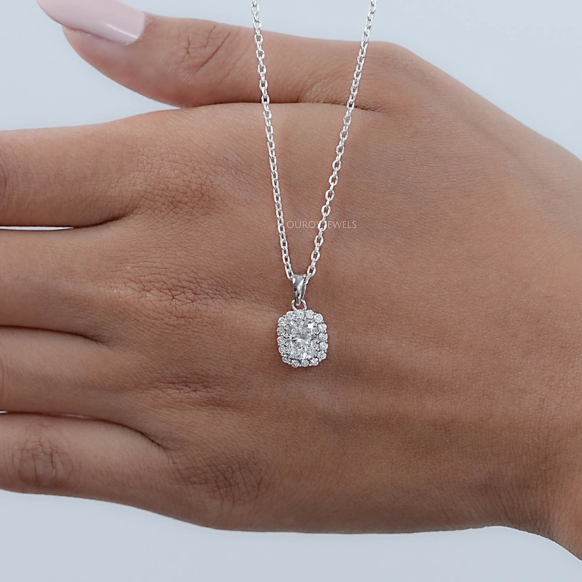 Cushion Cut Lab Diamond Halo Pendant Necklaces