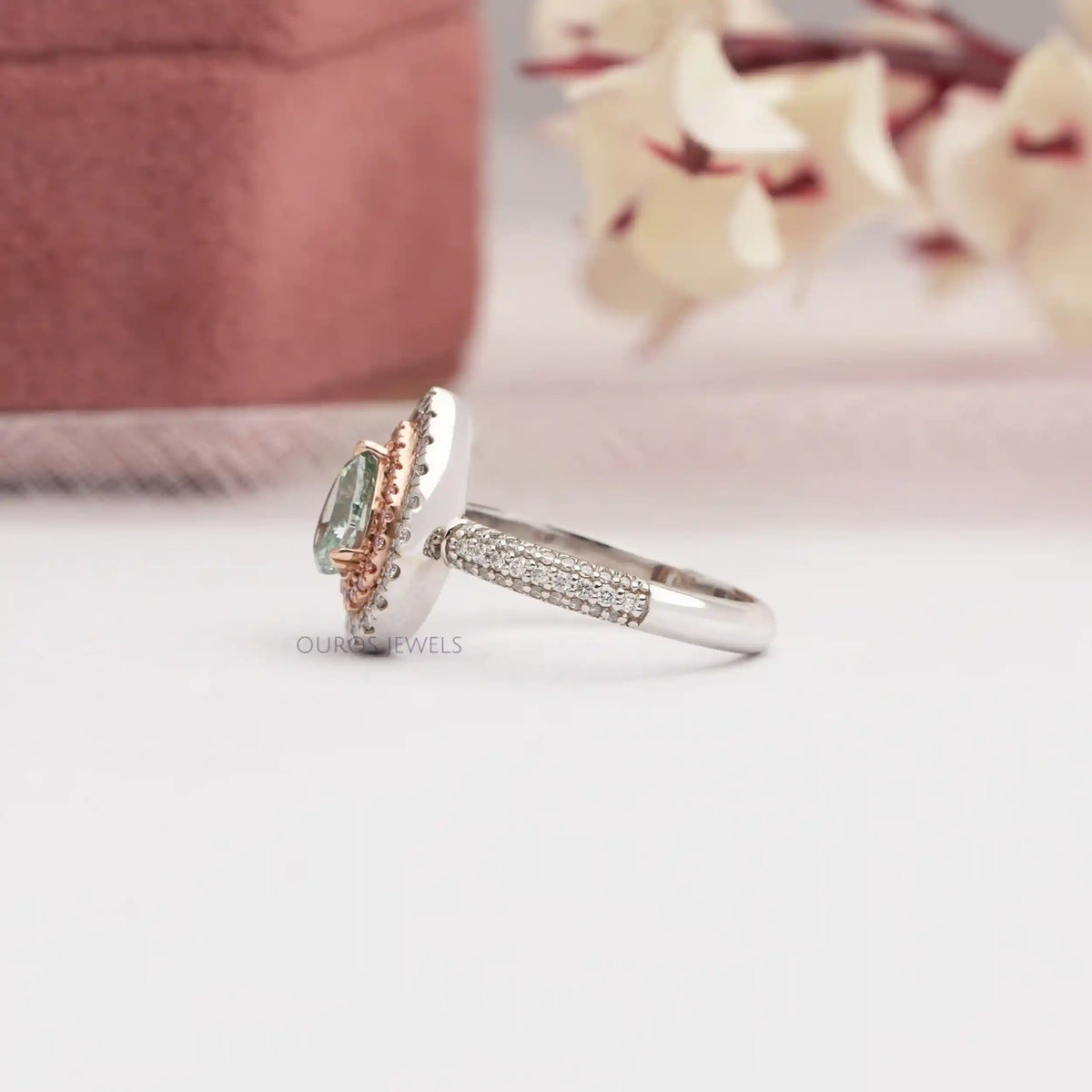 Fancy Vivid Green Pear Cut Lab Diamond Halo Ring Ring