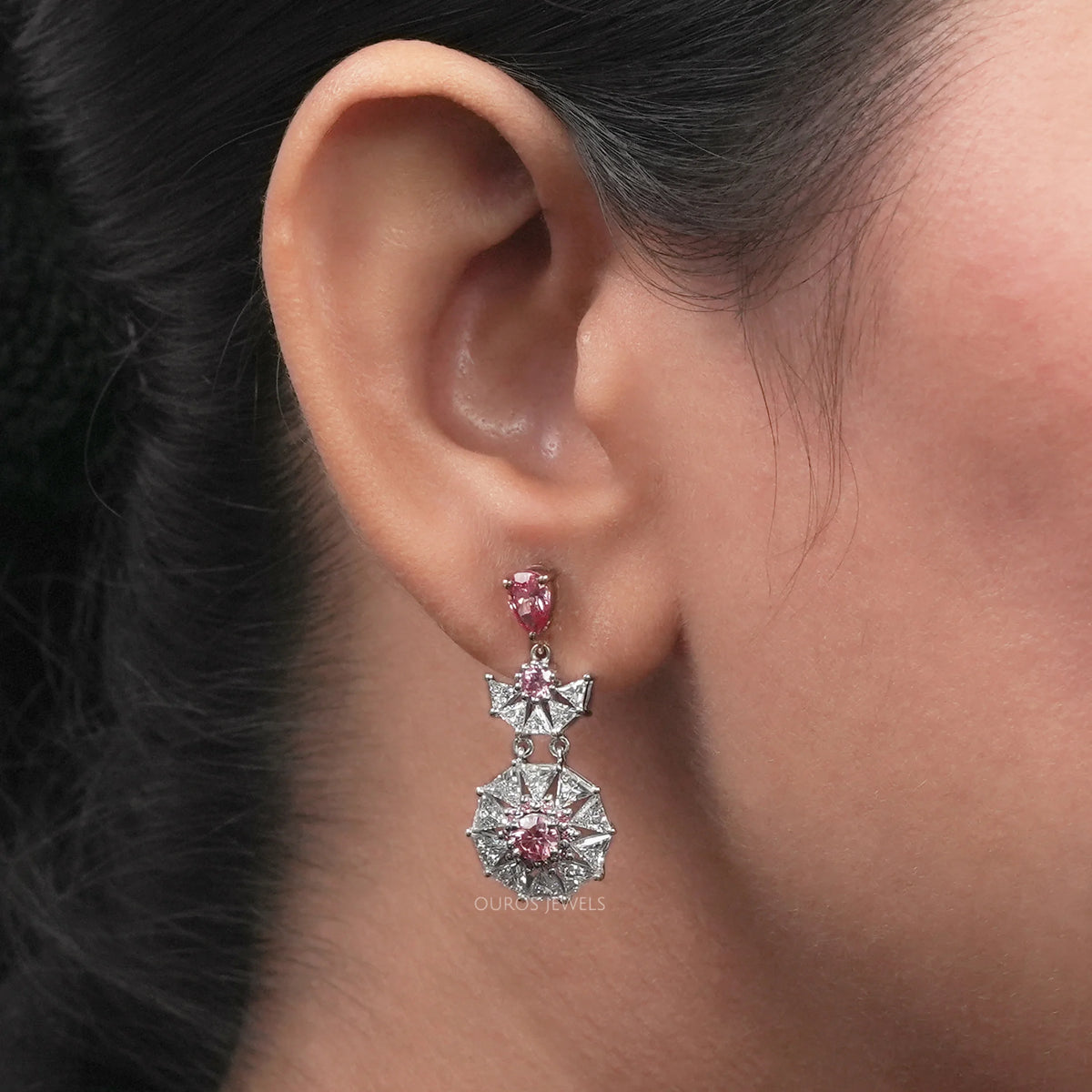 Starbrust Pink Pear Lab Diamond Drop Earrings Earrings