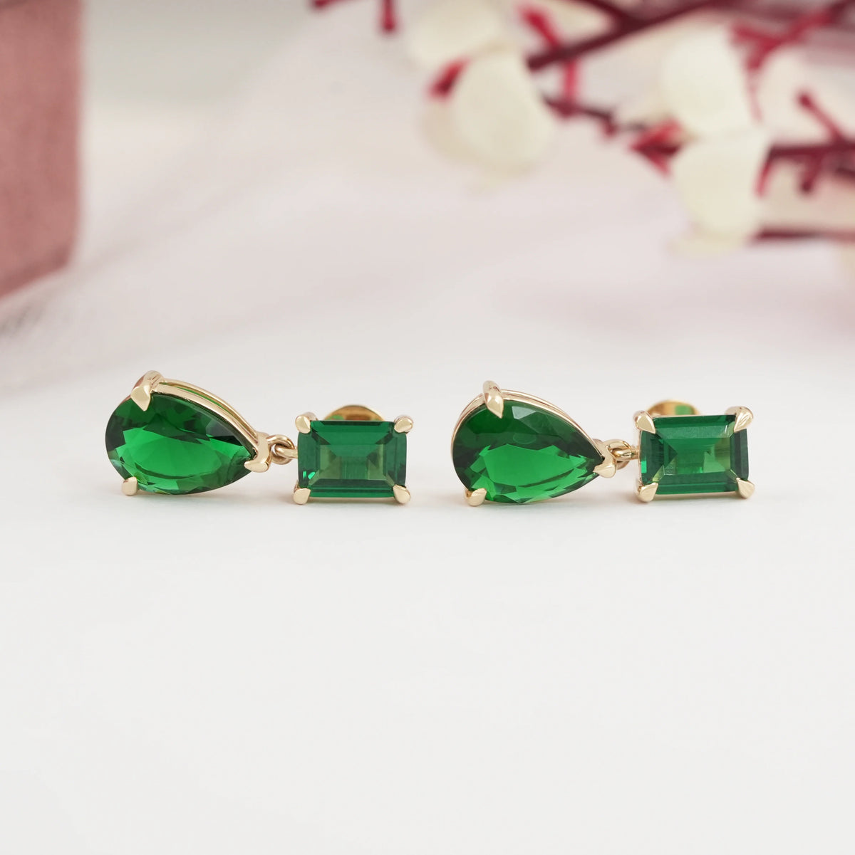 Green Gem Drop Earrings