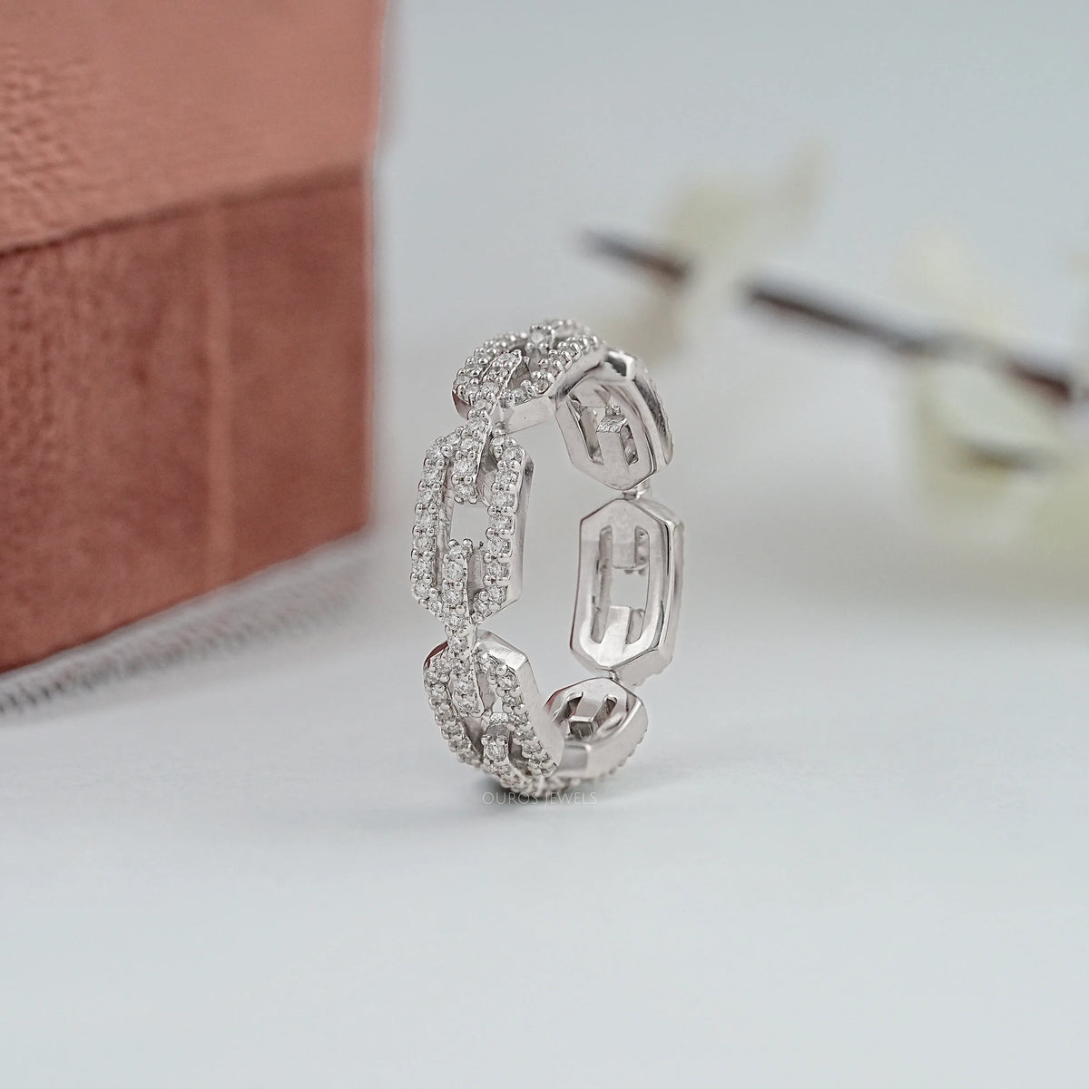 Round Cut Lab Diamond Chain Link Wedding Ring Rings