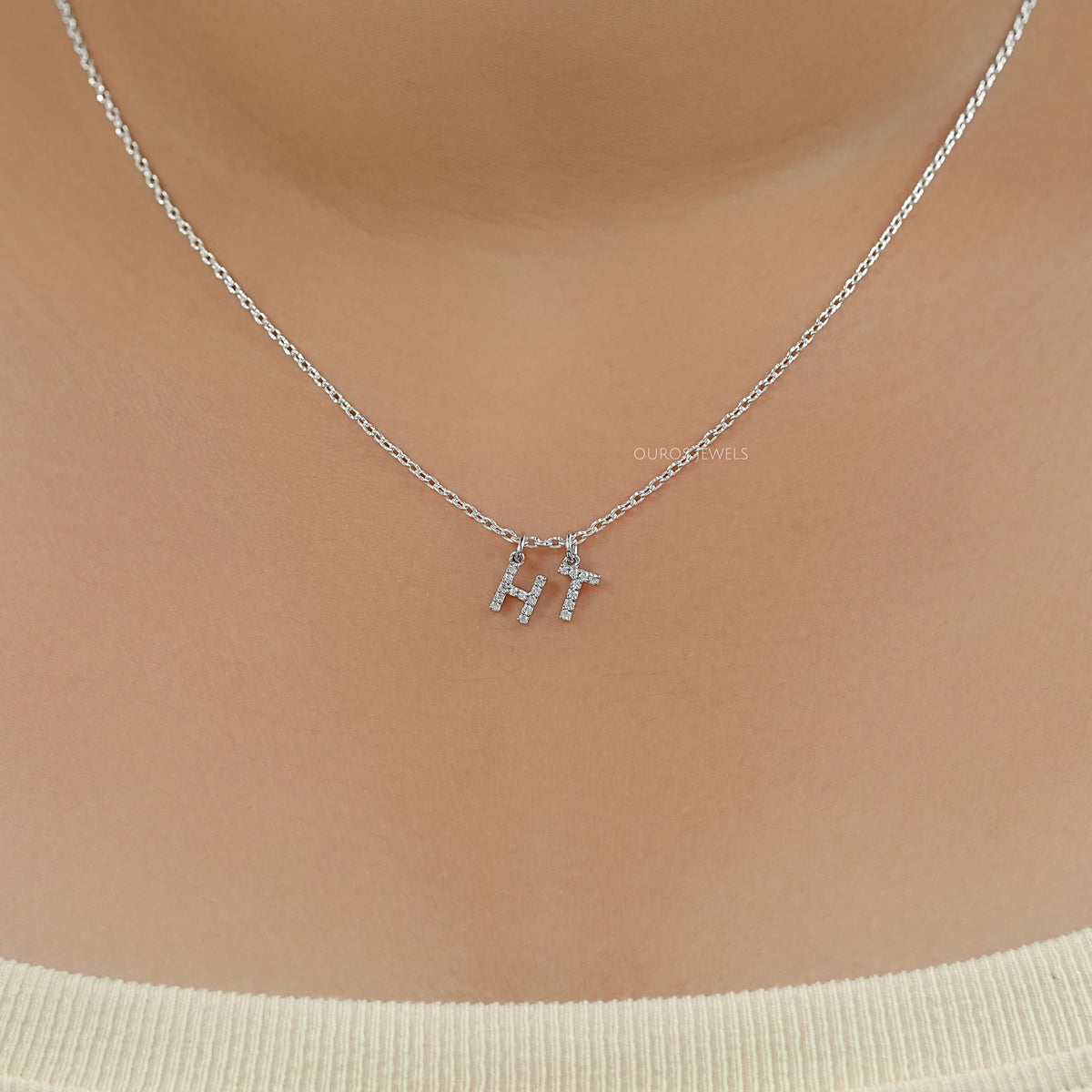 Charms Letter Round Diamond Pendant Necklaces