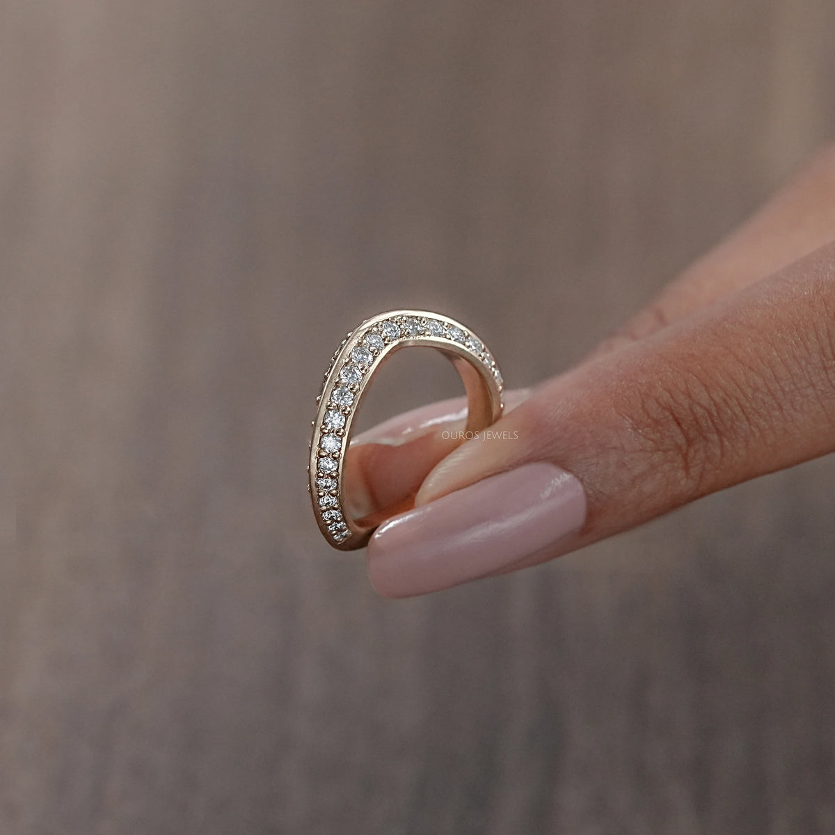 Round Diamond Double Row Curved Wedding Band