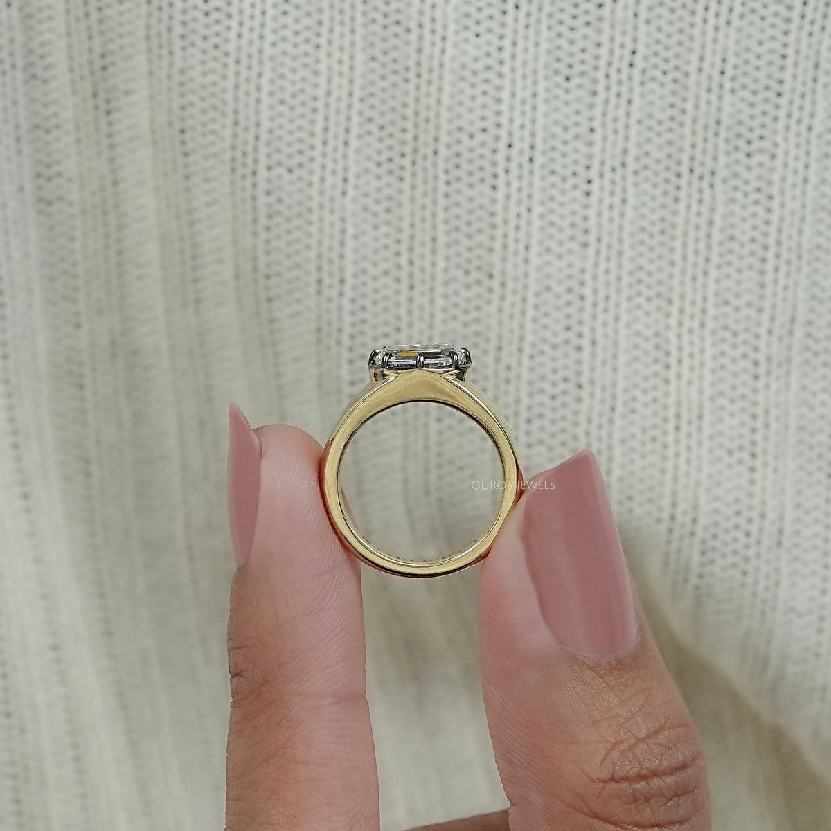 East West Step Cut Cushion Lab Diamond Solitaire Ring Ring