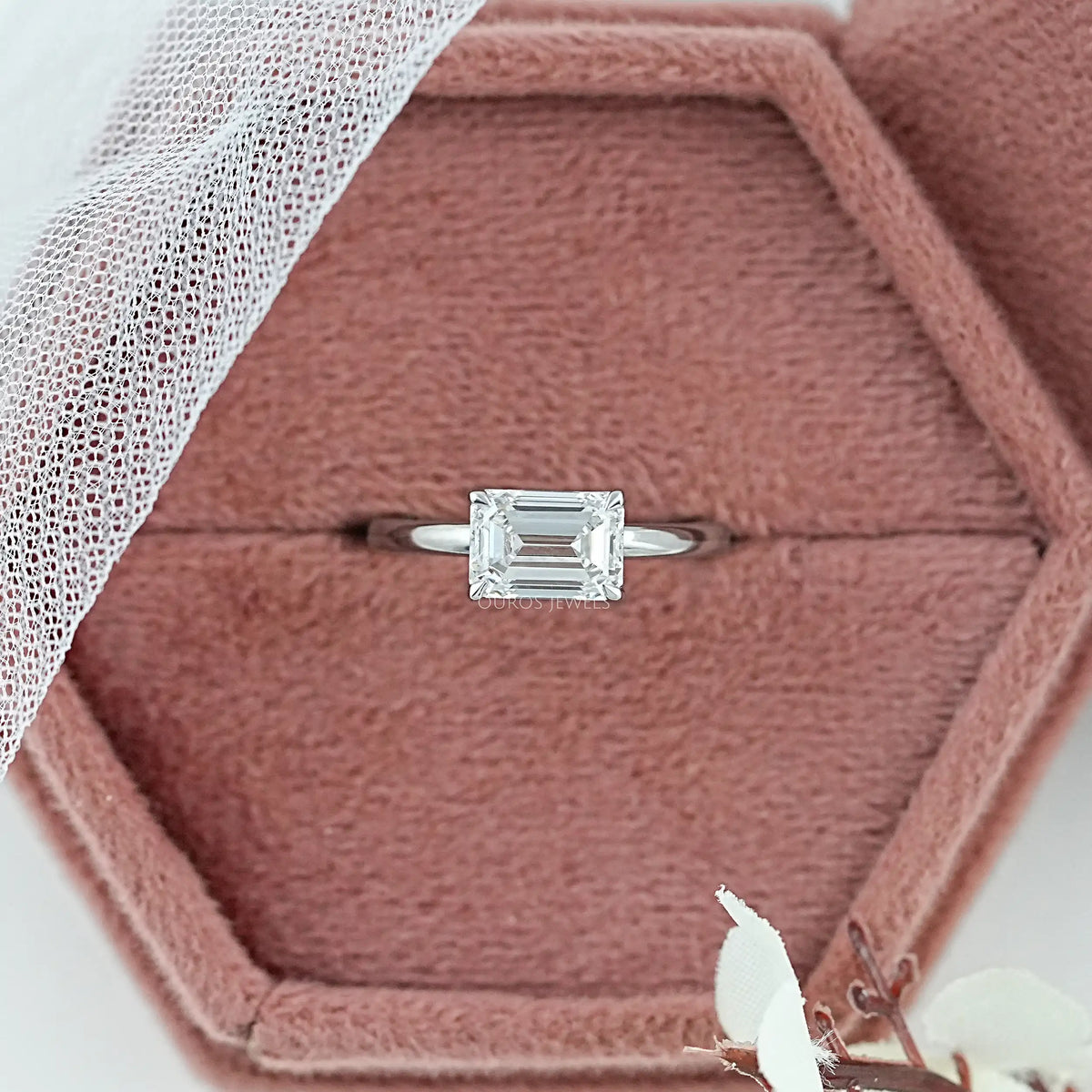 East West Emerald Lab Diamond Solitaire Ring Rings