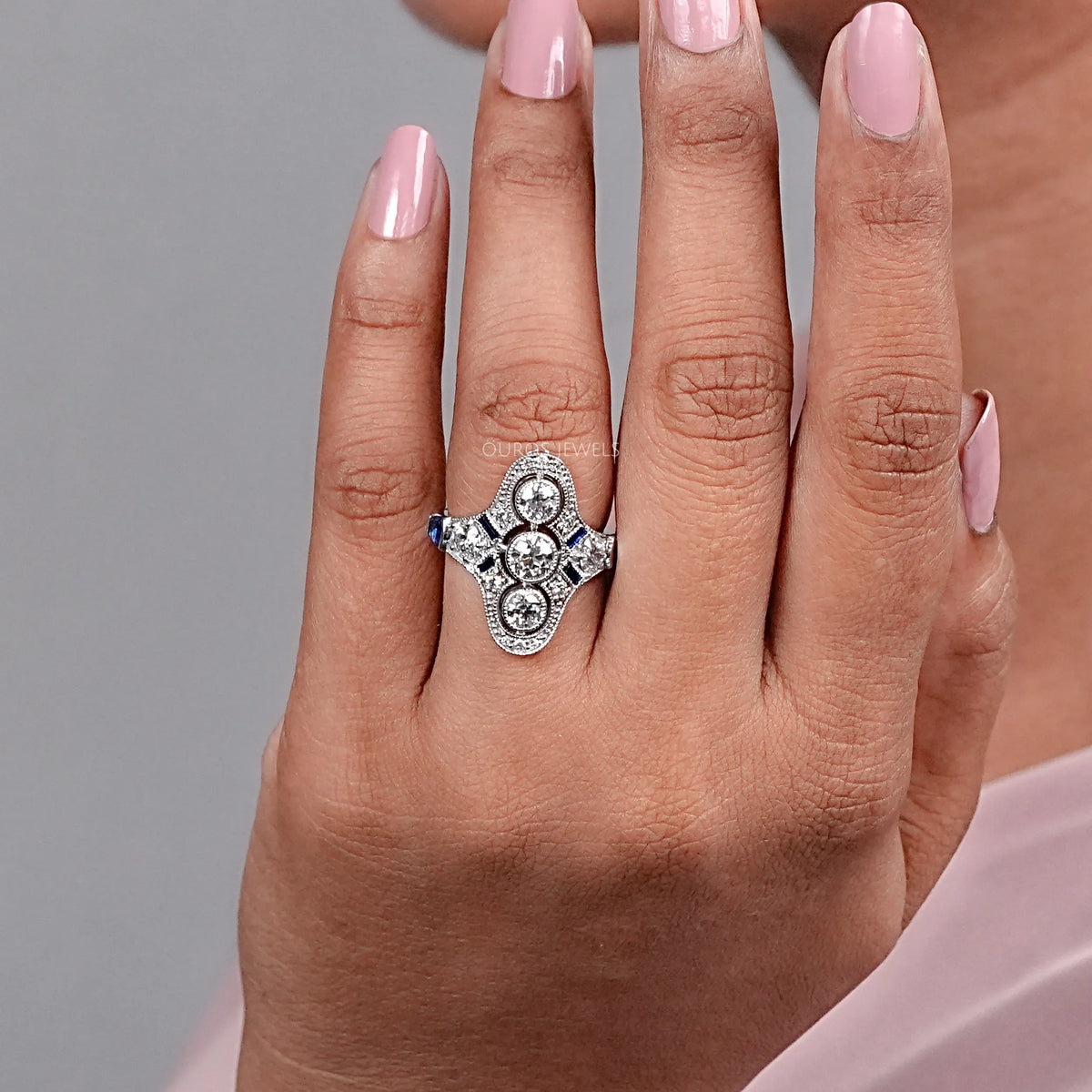 Art Deco Old European Round Cut Engagement Ring Ring