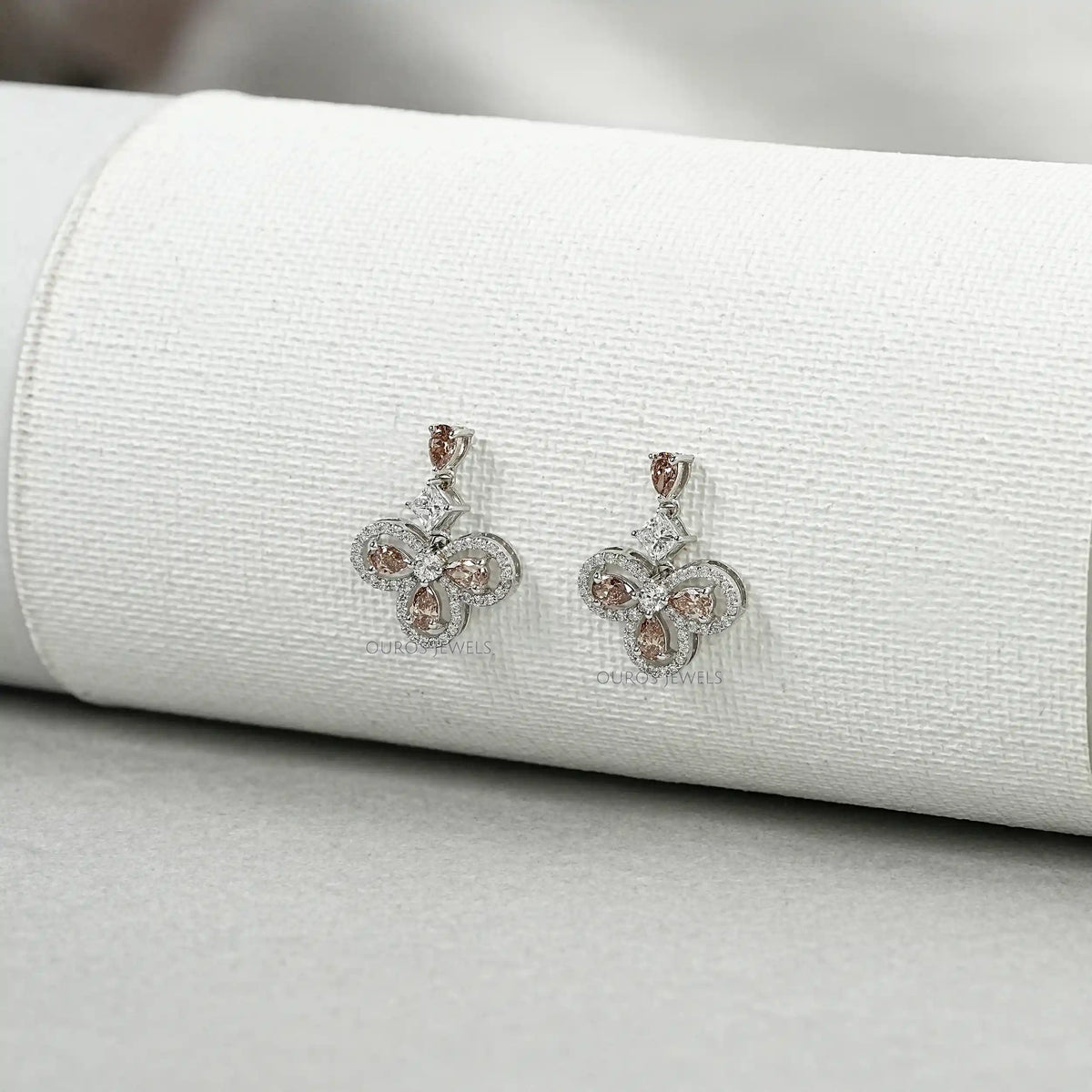 Champagne Pear Halo Dangle Earrings Earrings