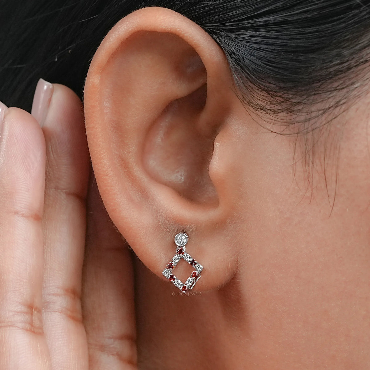 Bezel Set Round Ruby Gemstone Accent Drop Earrings Earring