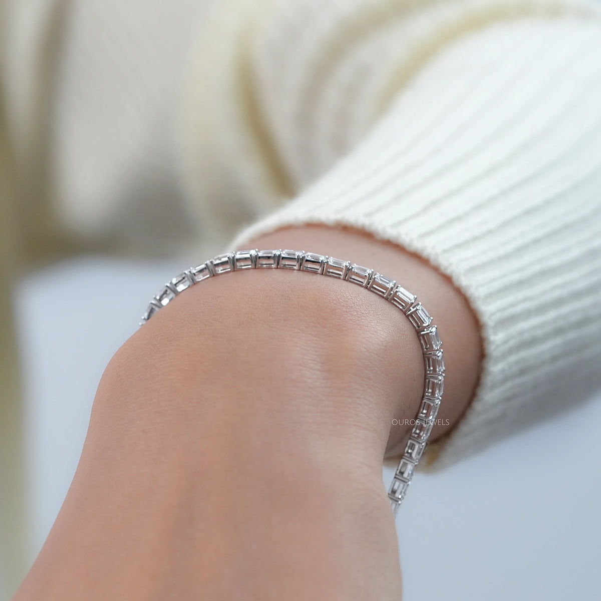 East West Emerald Cut Lab Grown Diamond Tennis Bracelet Bracelet