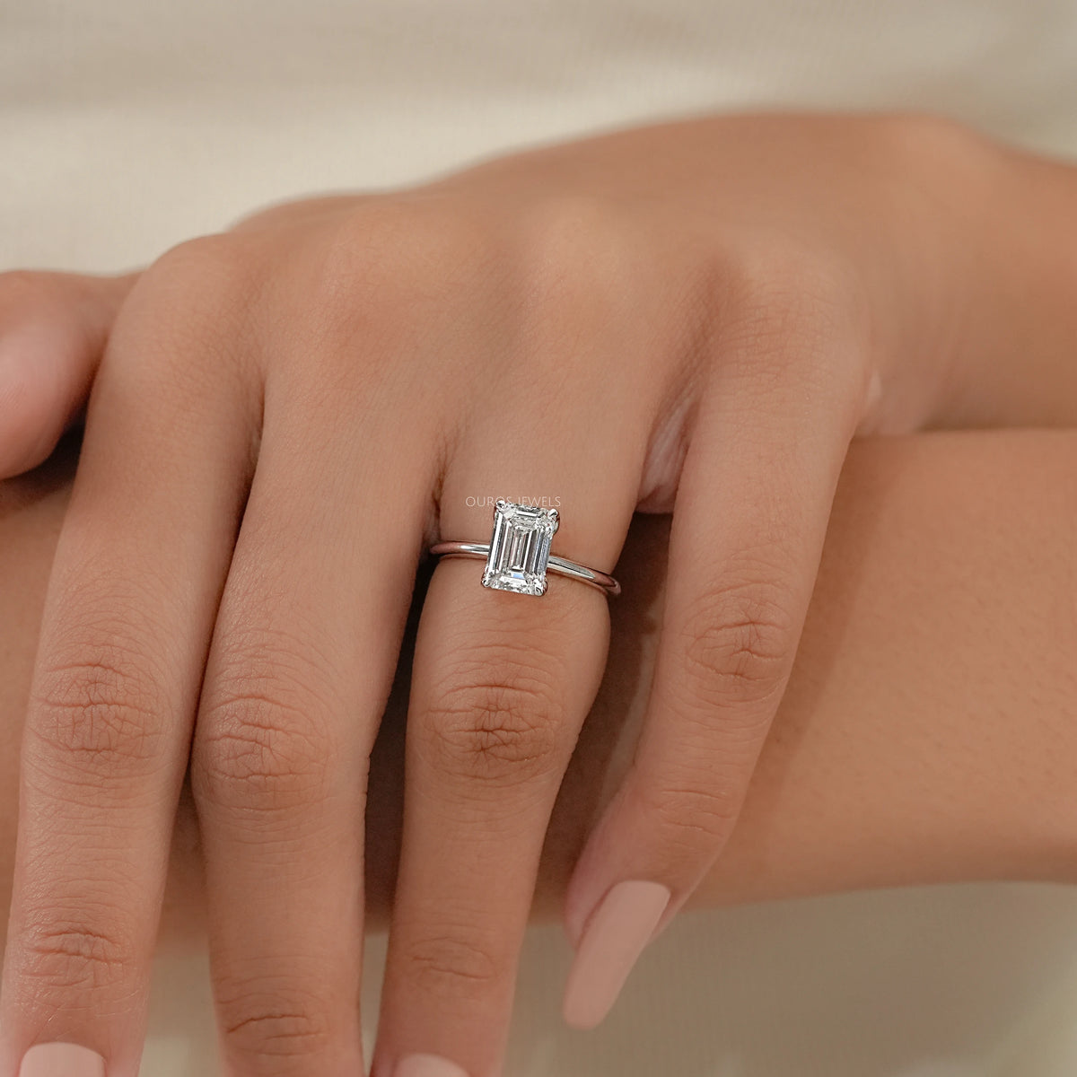 Emerald Cut Tulip Basket Set Engagement Ring Ring
