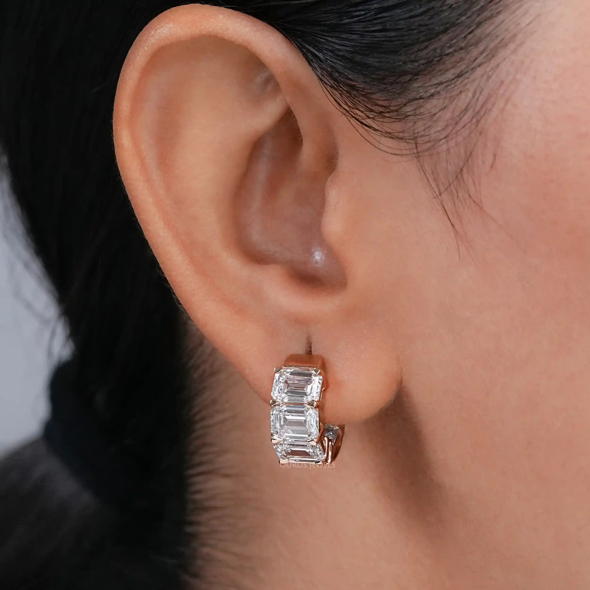 Lab Grown Emerald Cut Huggies Earrings Earring