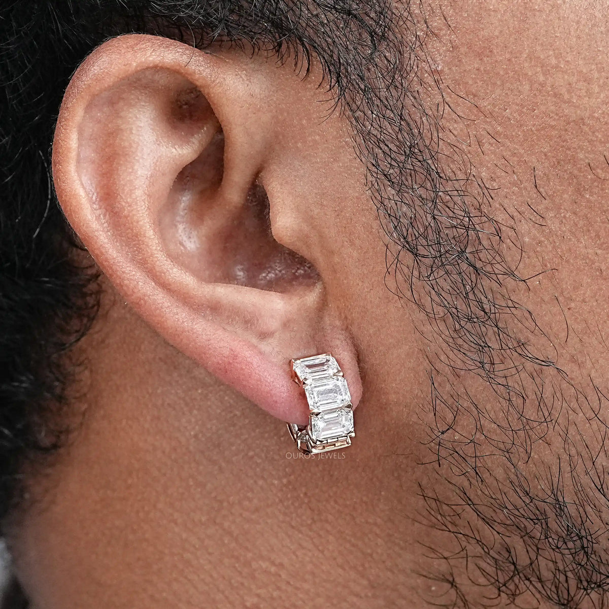 Emerald Lab Diamond Huggie Men's Earring Earring
