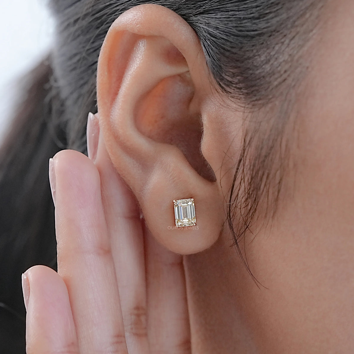 Yellow Emerald Cut Lab Diamond Stud Earrings Earrings