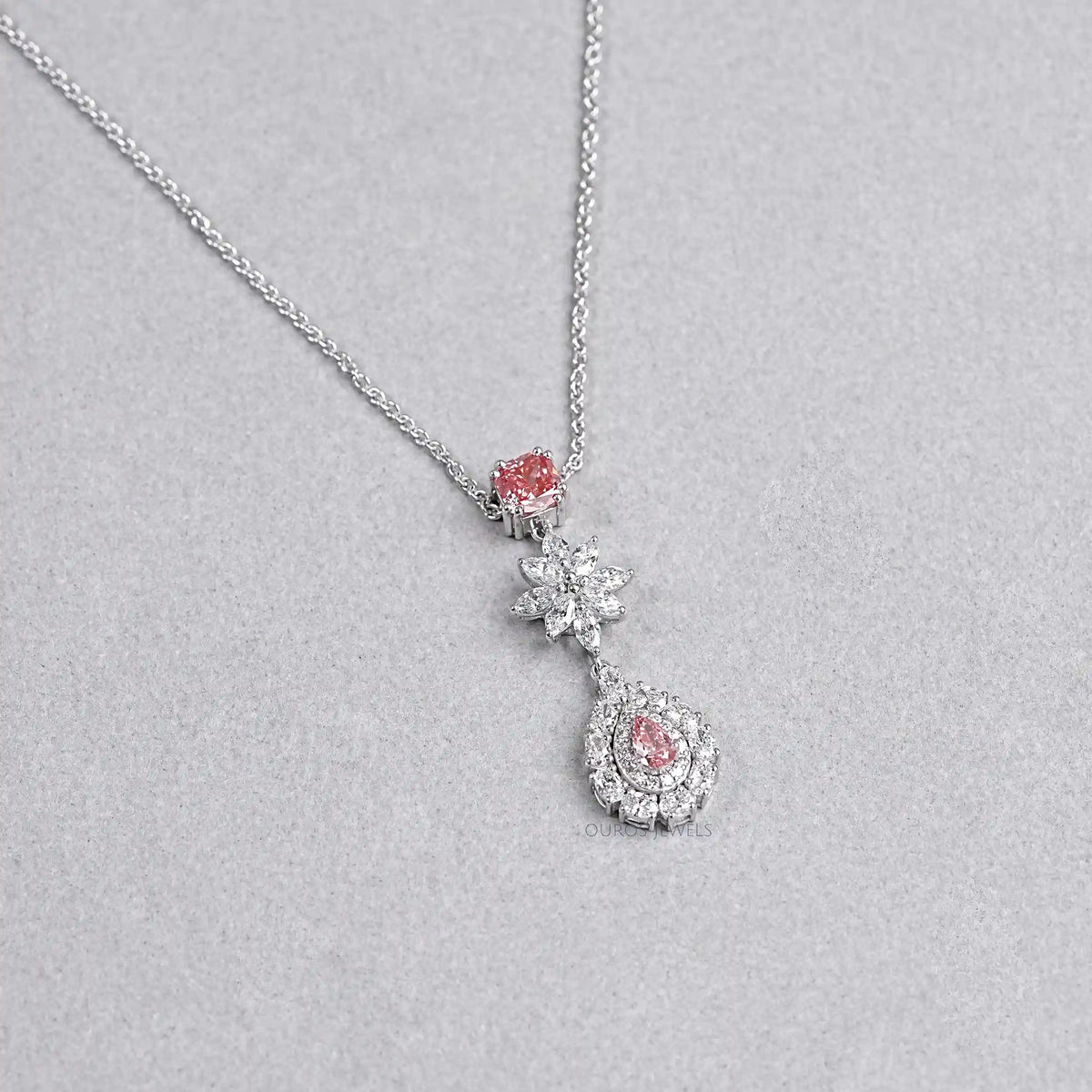 Pear Shape Double Halo Diamond Drop Pendant Necklace Necklaces
