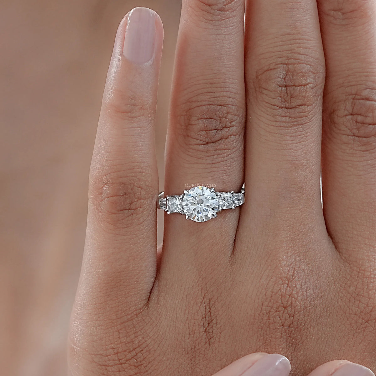 Round And Princess Diamond Seven Stone Engagement Ring Rings