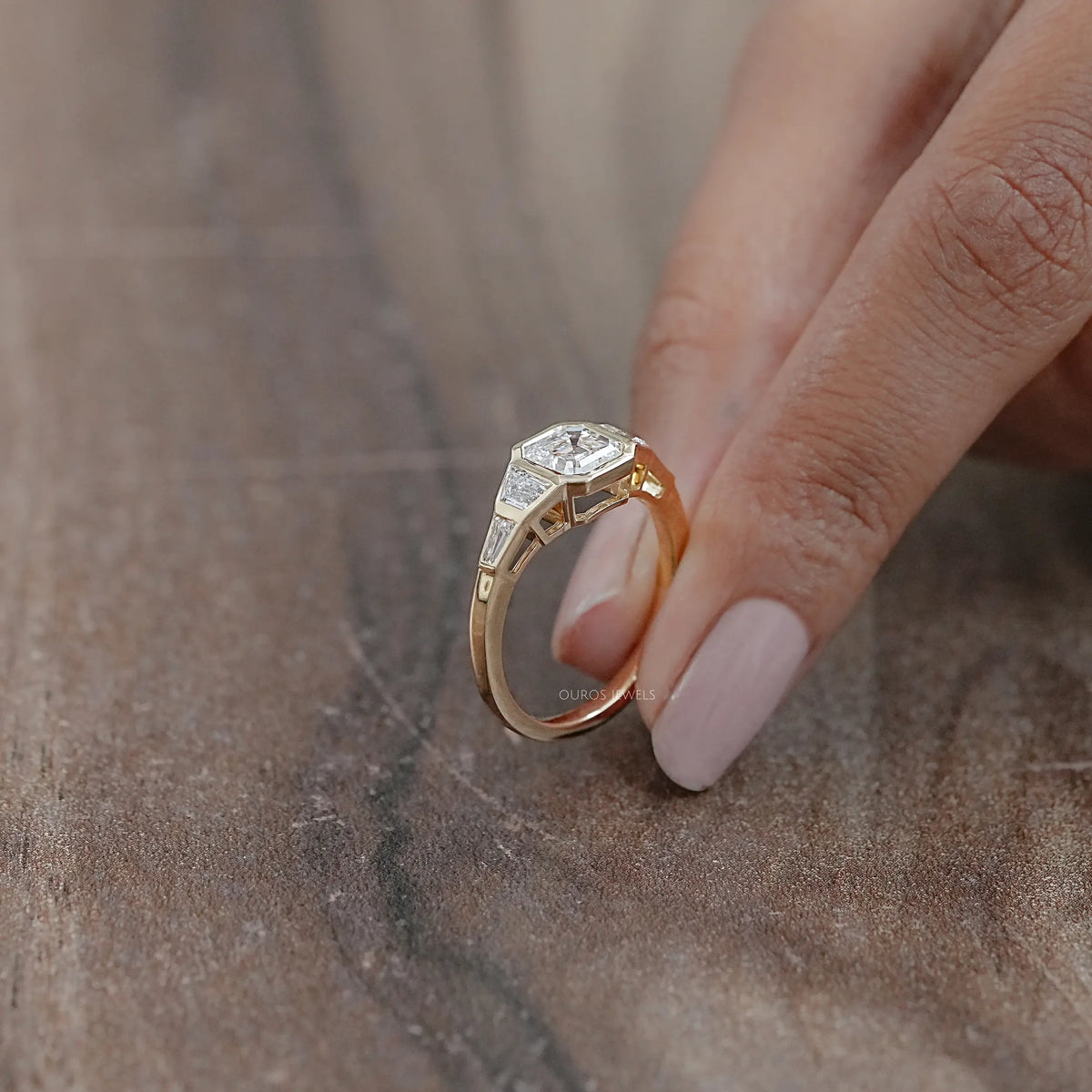 Five Stone Asscher And Trapezoid Diamond Bezel Set Ring Rings