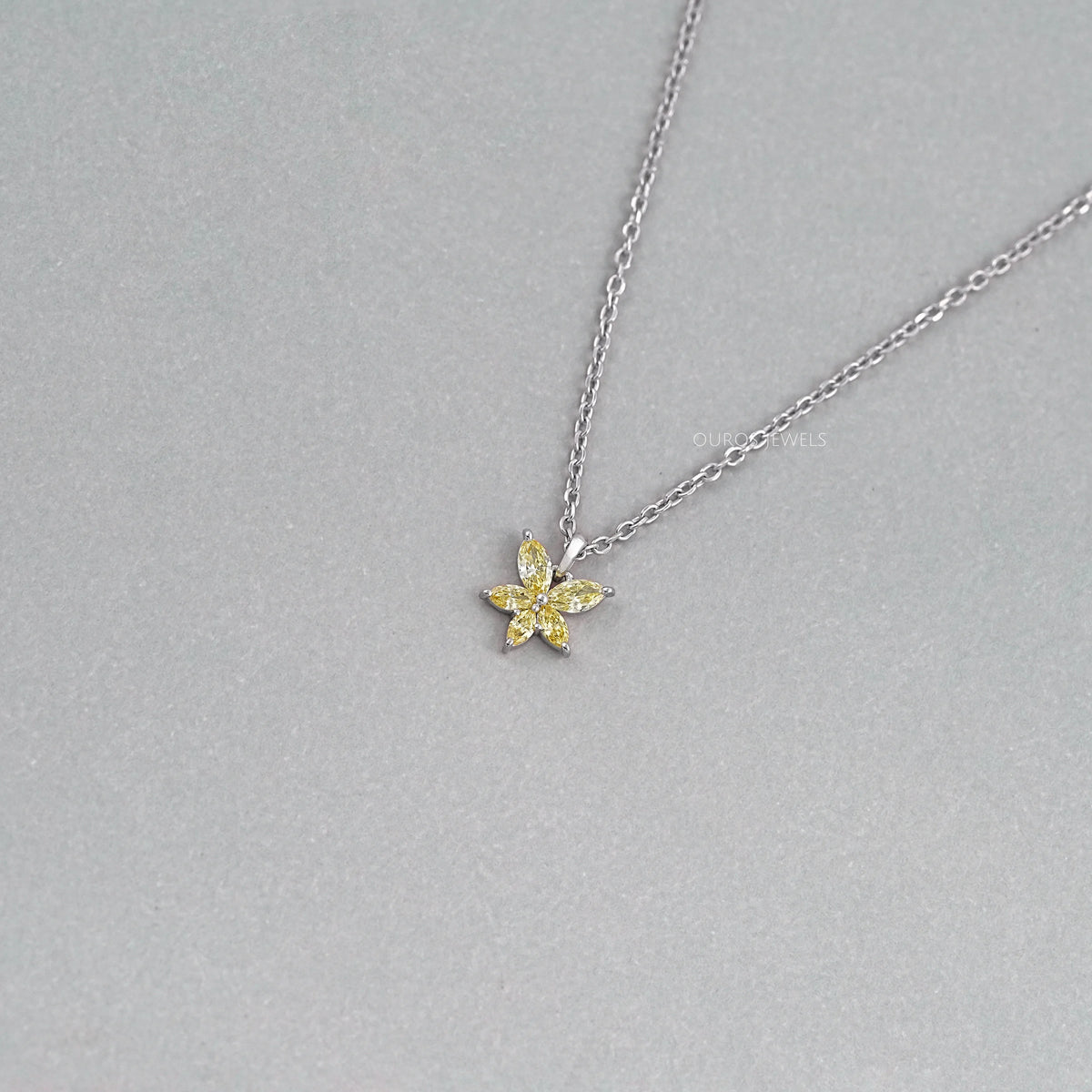 Yellow Marquise Cut Lab Grown Diamond Floral Style Pendant Necklaces