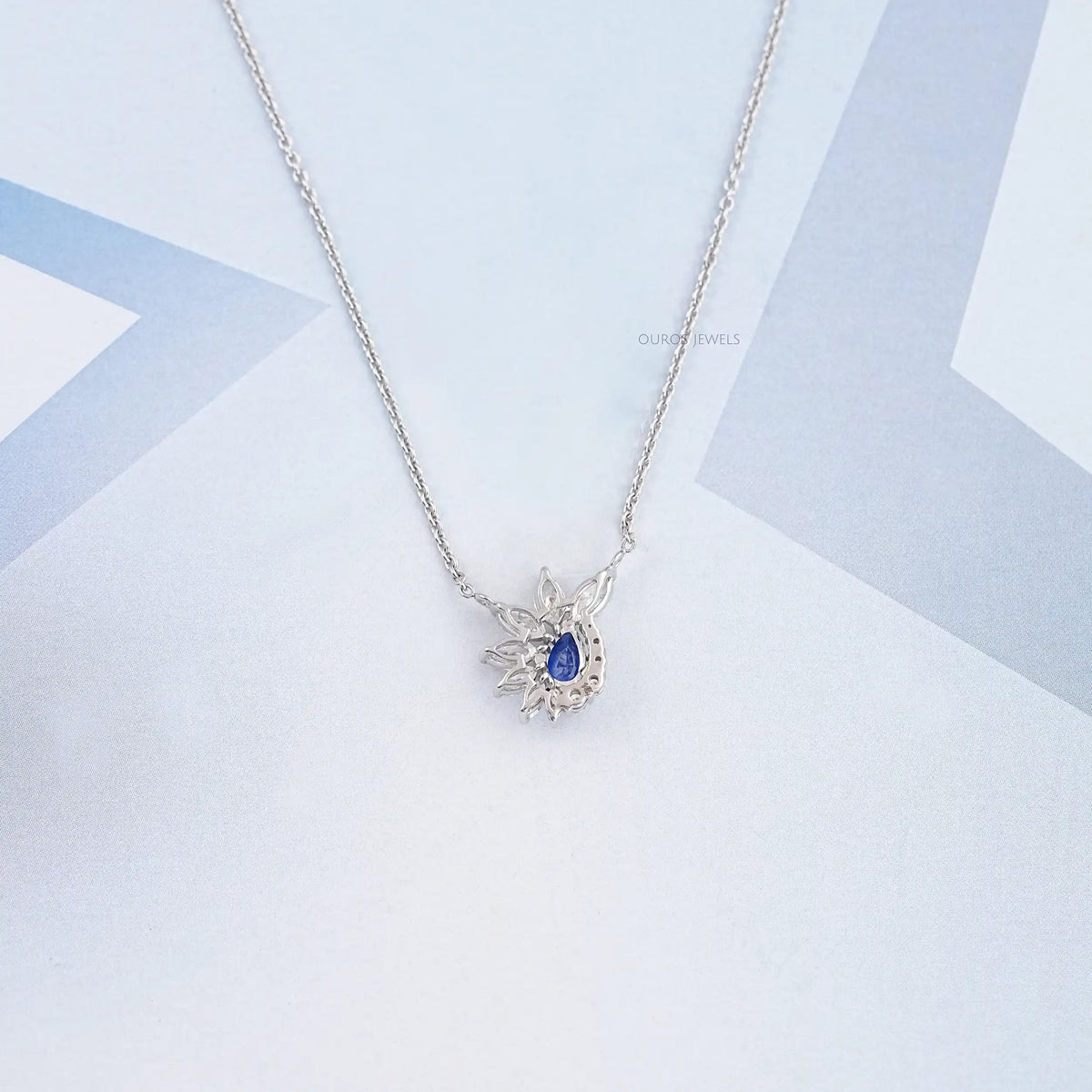 Blue Sapphire And Diamond Floral Cluster Pendant Necklace Necklaces