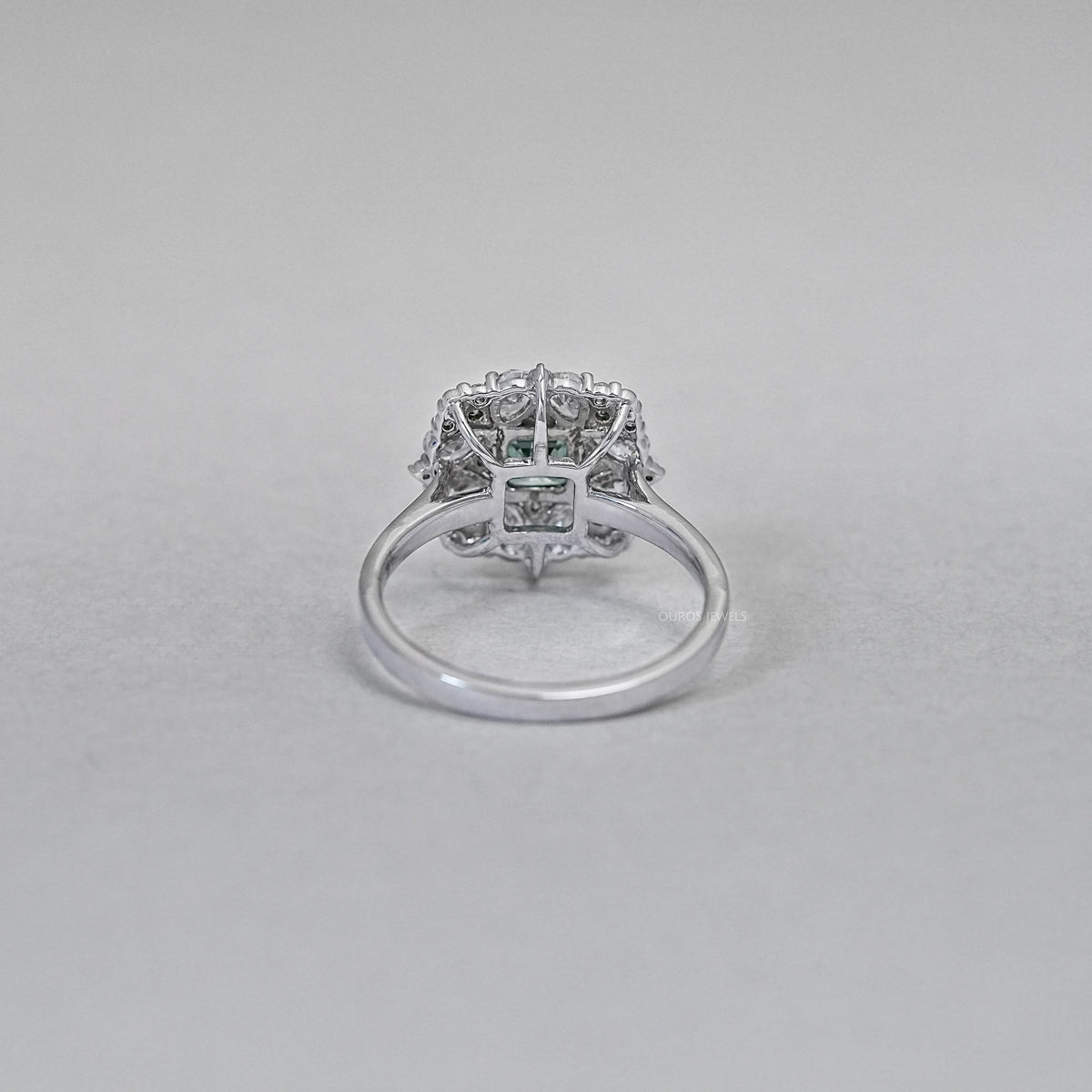 Green Asscher Lab Diamond Cluster Engagement Ring